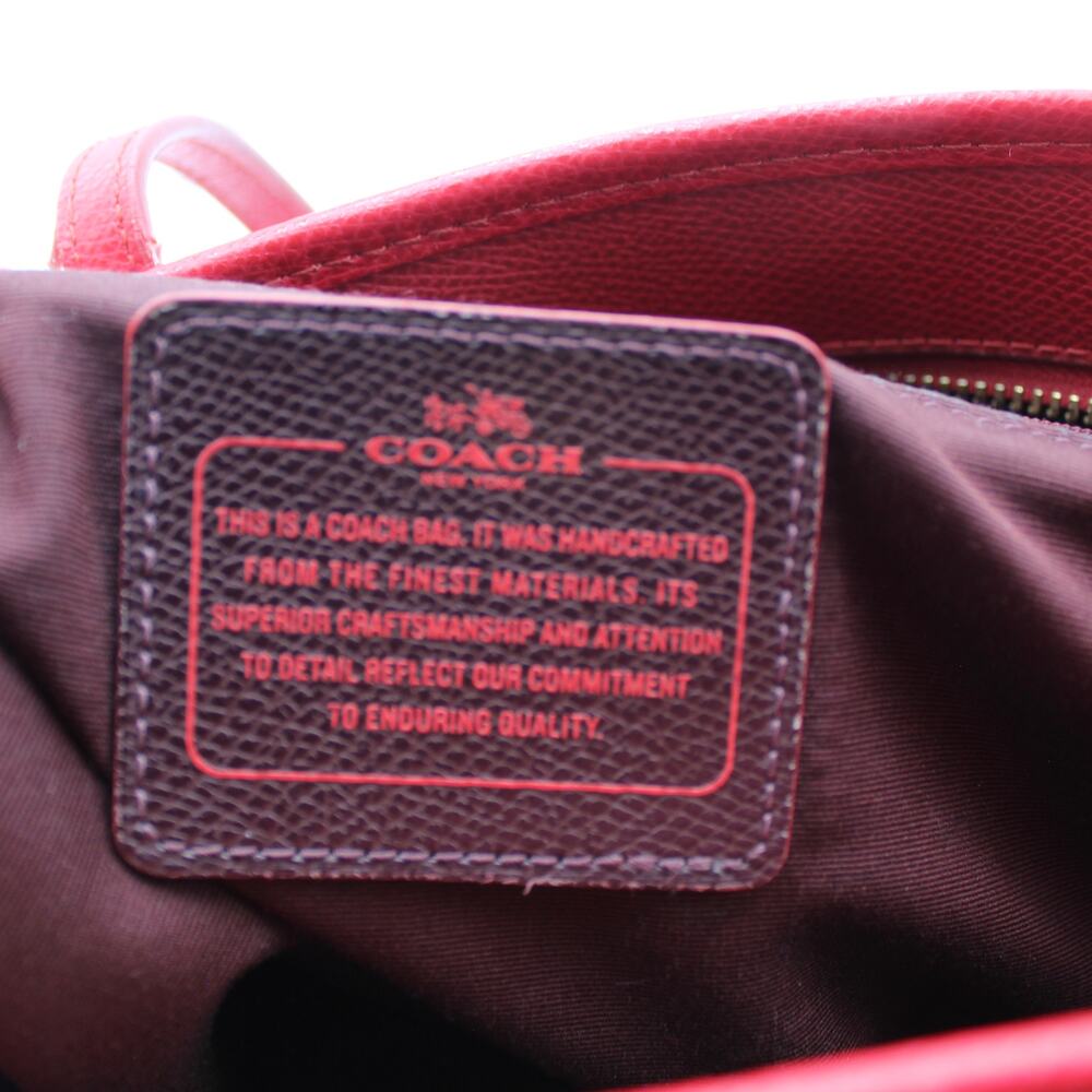 Coach City Tote Red Crossgrain Leather Shoulder Bag Zip Minimalist Preppy - Picture 10 of 14